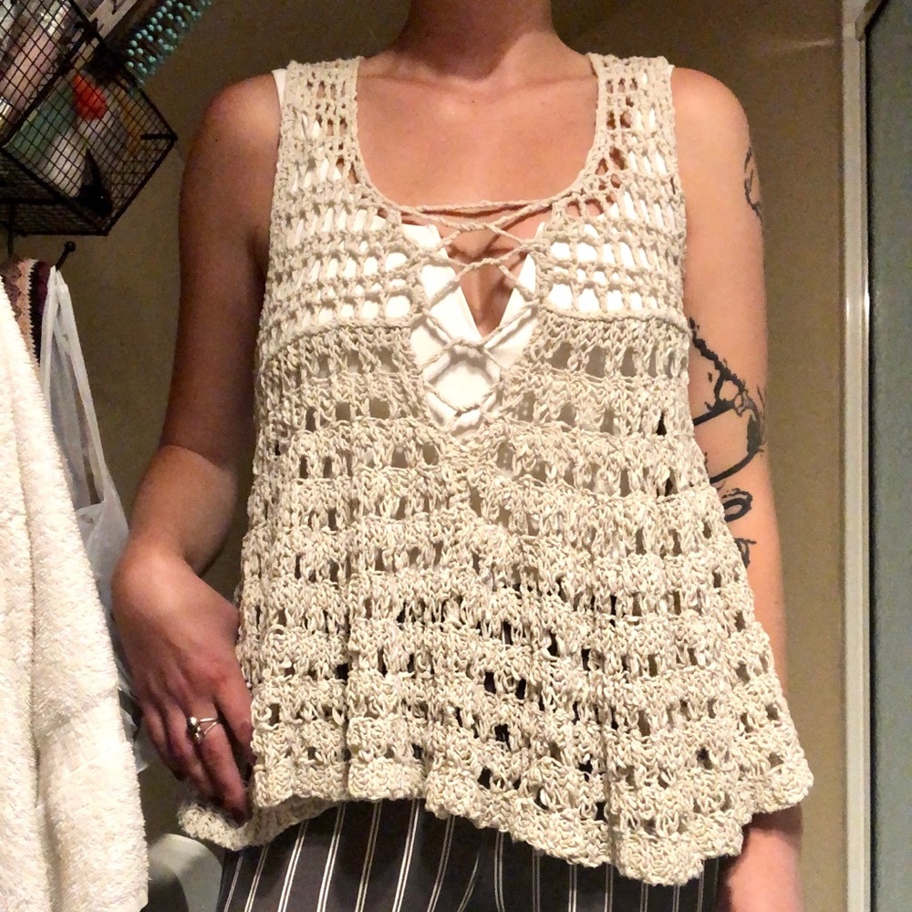 Free people crochet Lace Up Swing Sweater Vest Top